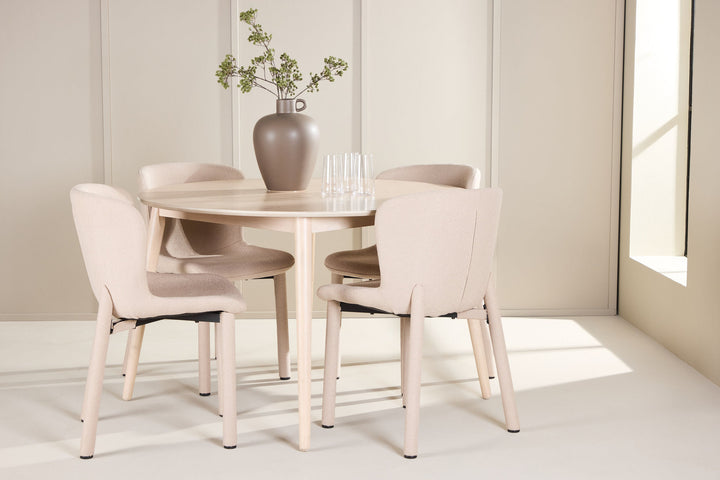 Venture Home Flora Table - Whitewash with 4 Astoria Chair - Beige
