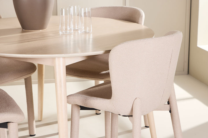 Venture Home Flora Table - Whitewash with 4 Astoria Chair - Beige