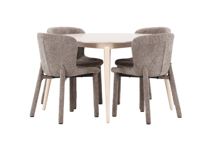 Venture Home Flora Table - Whitewash with 4 Astoria Chair - Brown
