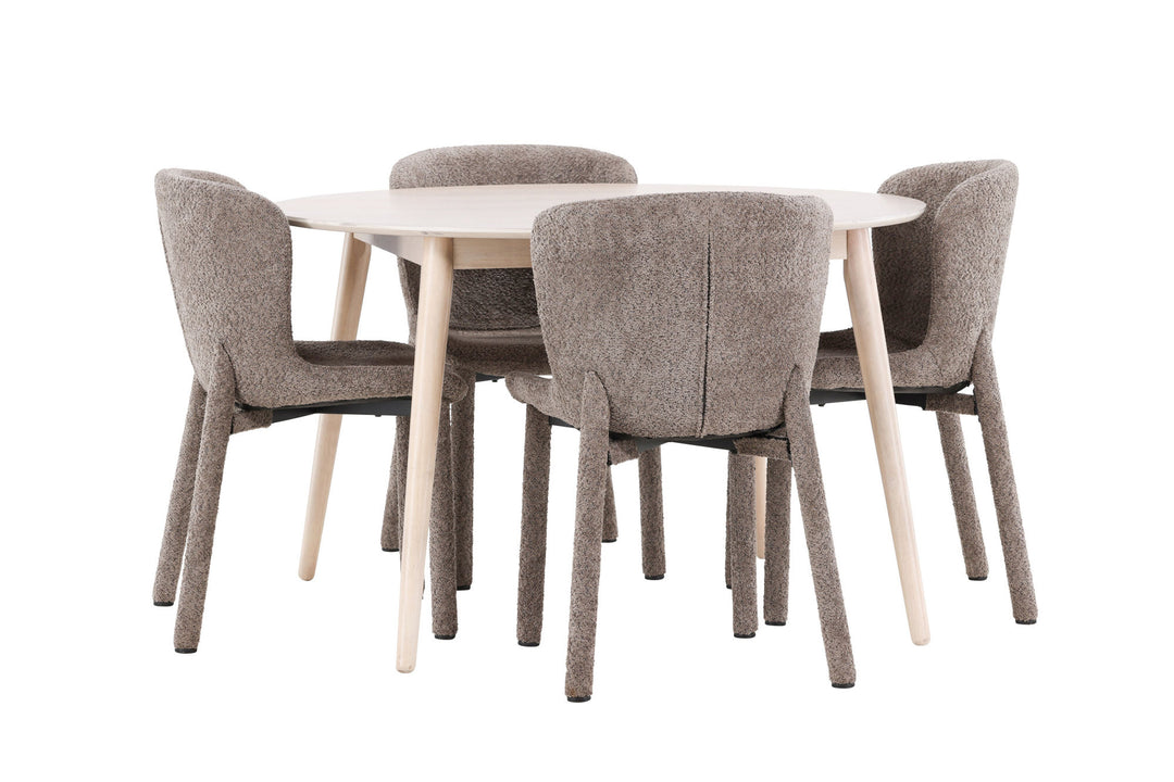 Venture Home Flora Table - Whitewash with 4 Astoria Chair - Brown