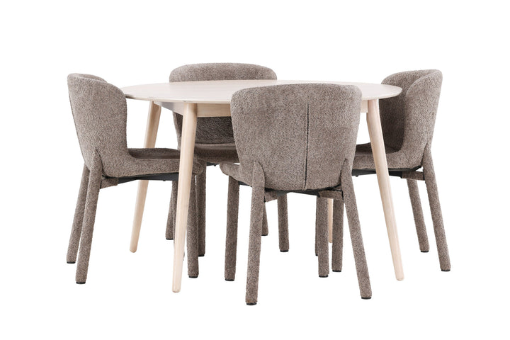 Venture Home Flora Table - Whitewash with 4 Astoria Chair - Brown