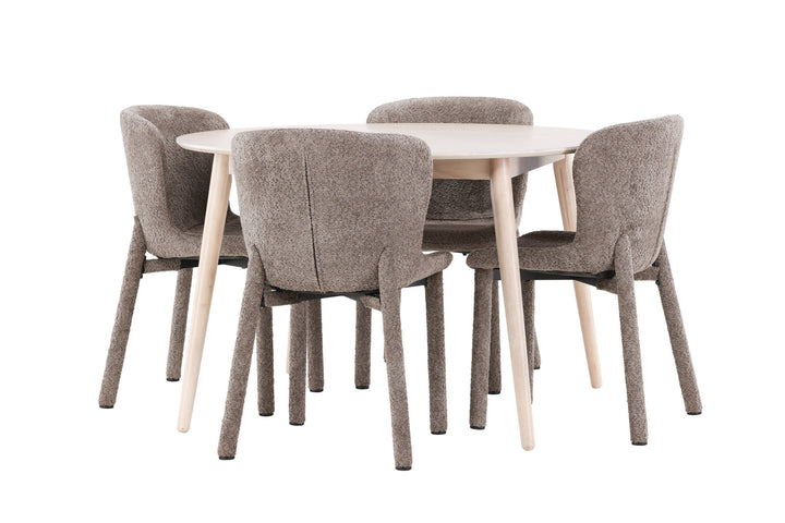 Venture Home Flora Table - Whitewash with 4 Astoria Chair - Brown
