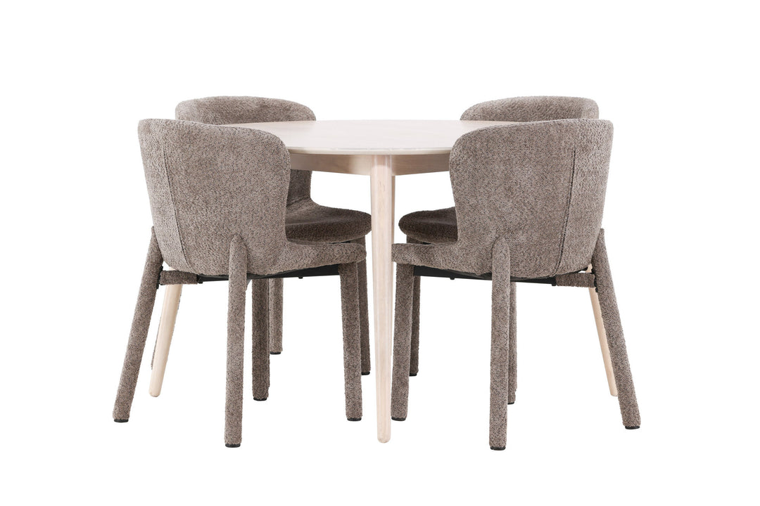 Venture Home Flora Table - Whitewash with 4 Astoria Chair - Brown