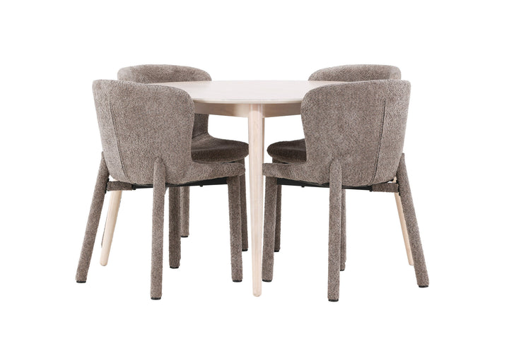 Venture Home Flora Table - Whitewash with 4 Astoria Chair - Brown