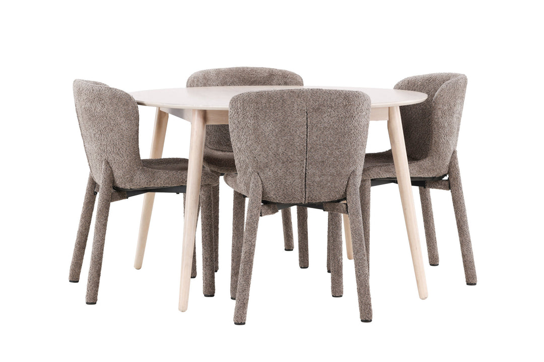 Venture Home Flora Table - Whitewash with 4 Astoria Chair - Brown
