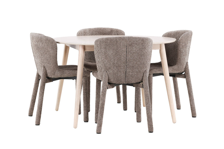 Venture Home Flora Table - Whitewash with 4 Astoria Chair - Brown