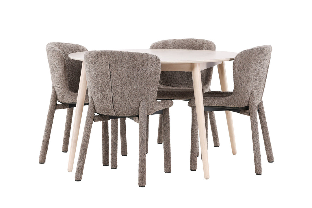 Venture Home Flora Table - Whitewash with 4 Astoria Chair - Brown