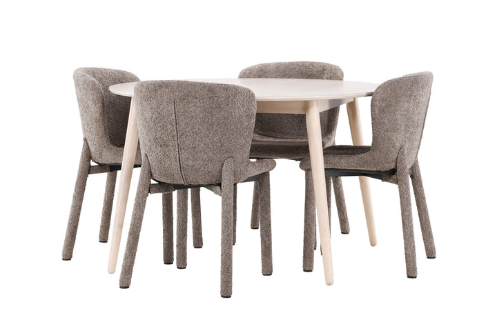 Venture Home Flora Table - Whitewash with 4 Astoria Chair - Brown