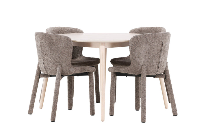 Venture Home Flora Table - Whitewash with 4 Astoria Chair - Brown
