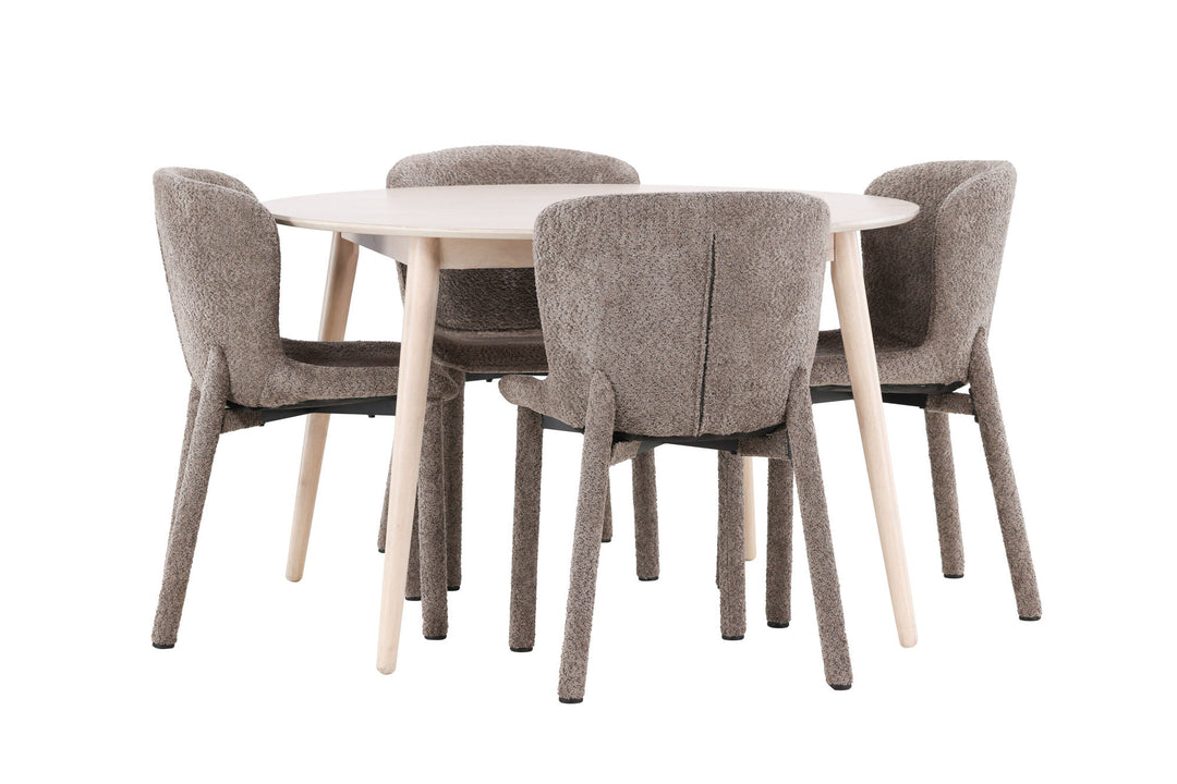 Venture Home Flora Table - Whitewash with 4 Astoria Chair - Brown