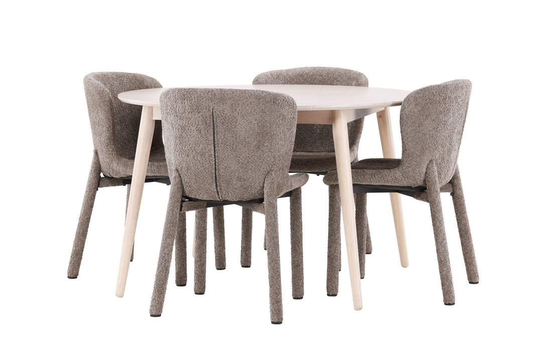 Venture Home Flora Table - Whitewash with 4 Astoria Chair - Brown