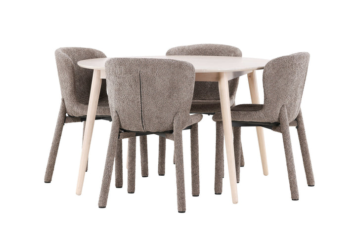 Venture Home Flora Table - Whitewash with 4 Astoria Chair - Brown