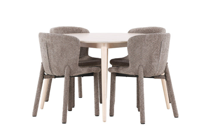 Venture Home Flora Table - Whitewash with 4 Astoria Chair - Brown