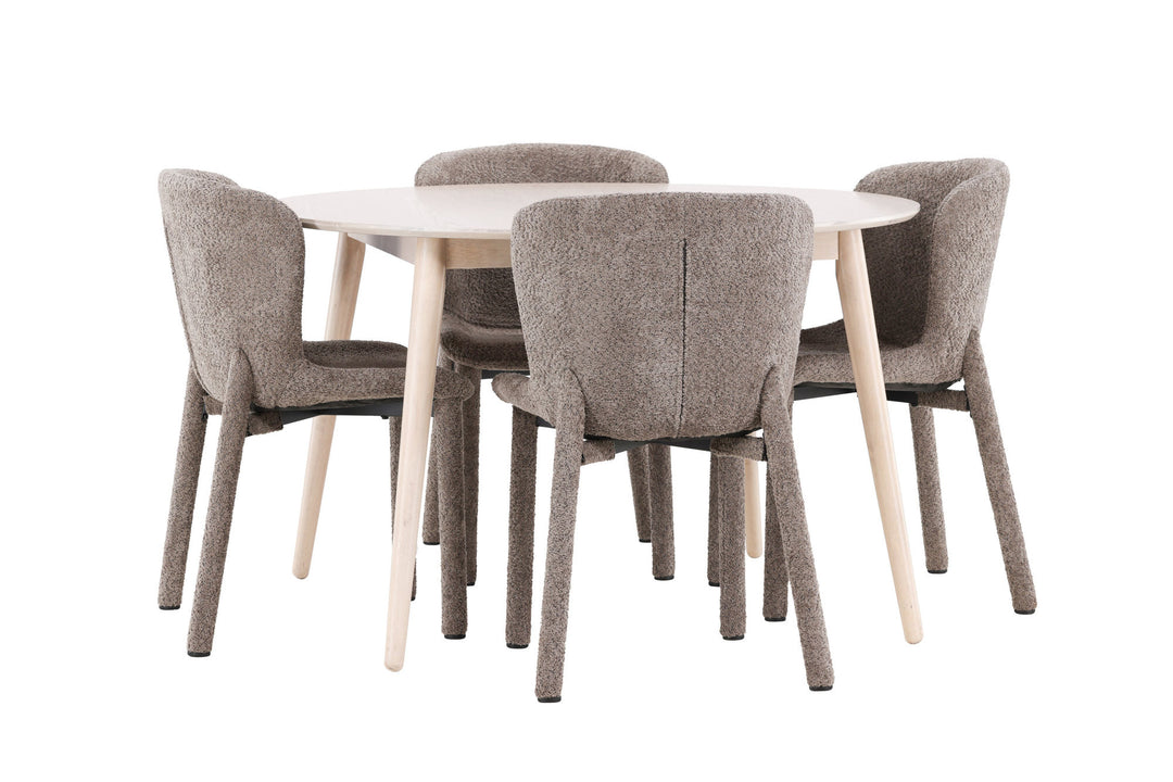 Venture Home Flora Table - Whitewash with 4 Astoria Chair - Brown