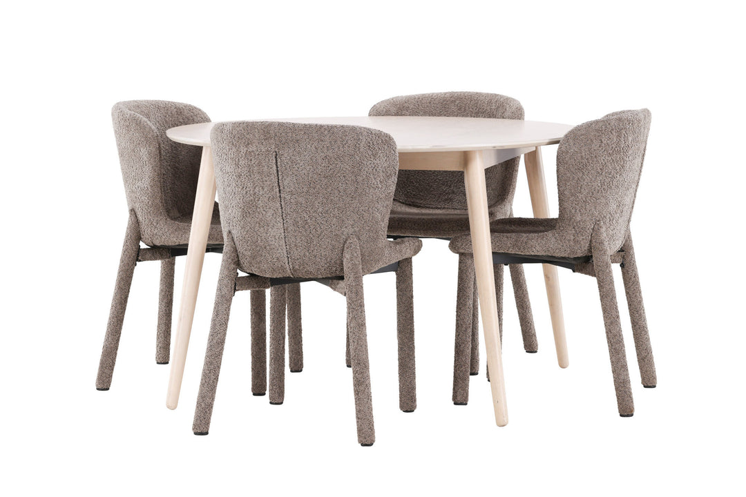 Venture Home Flora Table - Whitewash with 4 Astoria Chair - Brown