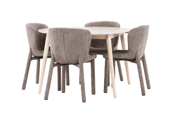 Venture Home Flora Table - Whitewash with 4 Astoria Chair - Brown
