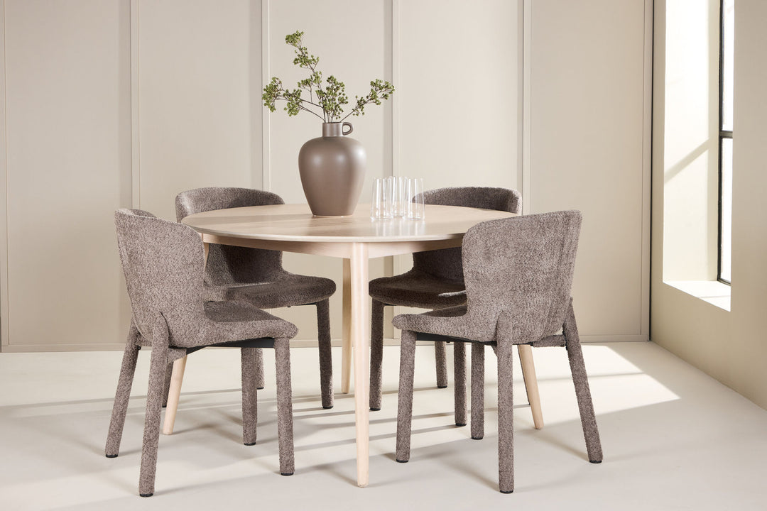 Venture Home Flora Table - Whitewash with 4 Astoria Chair - Brown