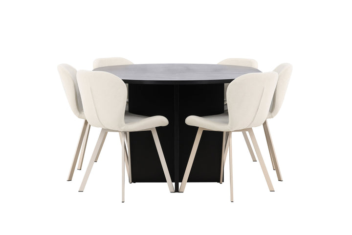 Venture Home Strada Table - Black with 6 Lilja Chair - Beige