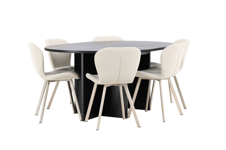 Venture Home Strada Table - Black with 6 Lilja Chair - Beige