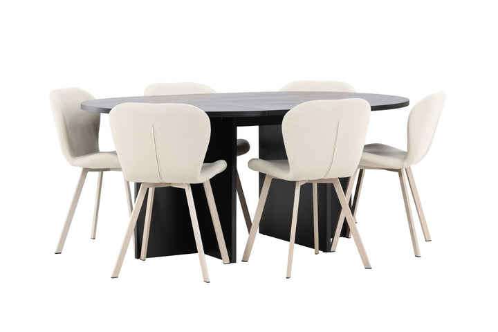 Venture Home Strada Table - Black with 6 Lilja Chair - Beige
