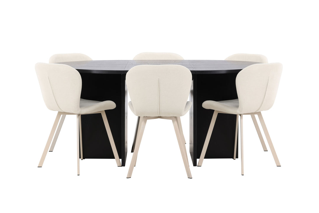 Venture Home Strada Table - Black with 6 Lilja Chair - Beige