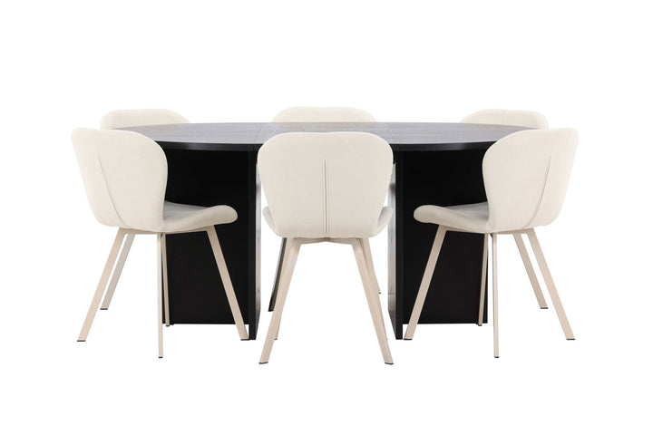 Venture Home Strada Table - Black with 6 Lilja Chair - Beige