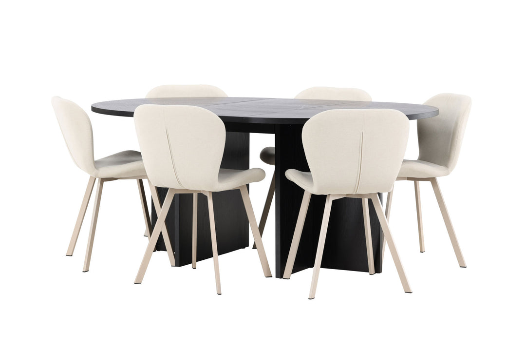 Venture Home Strada Table - Black with 6 Lilja Chair - Beige