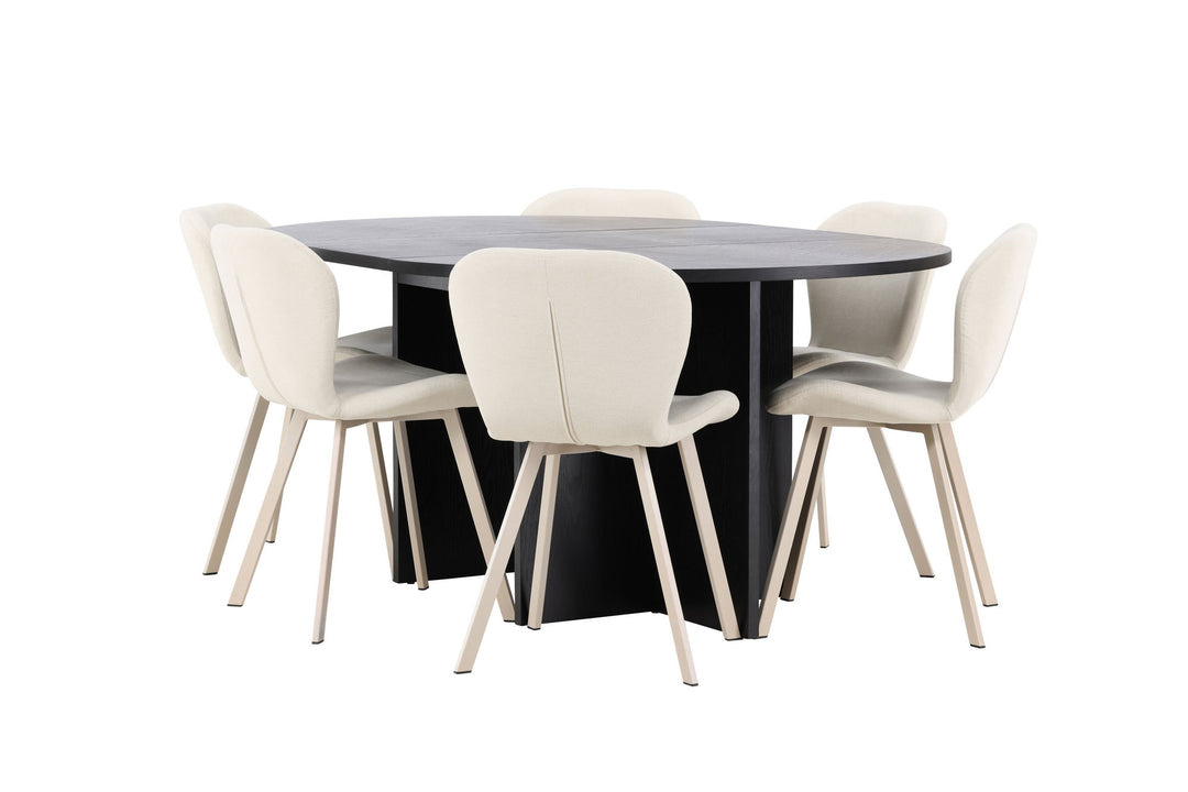 Venture Home Strada Table - Black with 6 Lilja Chair - Beige