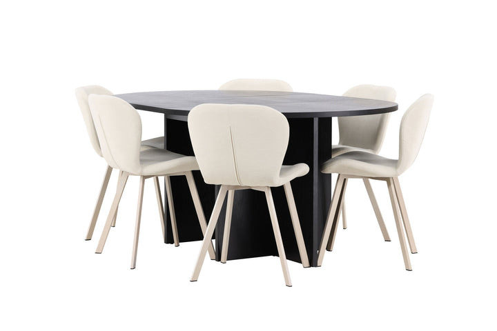 Venture Home Strada Table - Black with 6 Lilja Chair - Beige