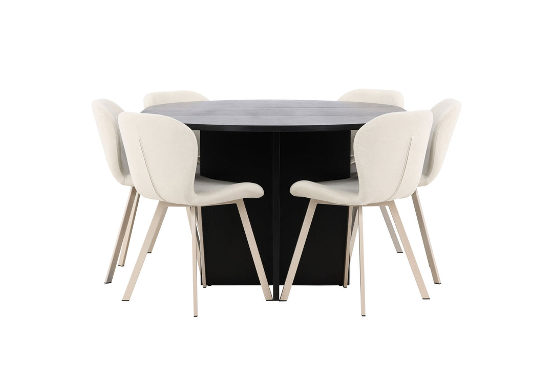 Venture Home Strada Table - Black with 6 Lilja Chair - Beige