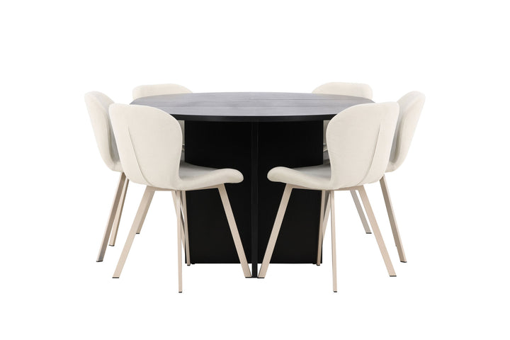 Venture Home Strada Table - Black with 6 Lilja Chair - Beige
