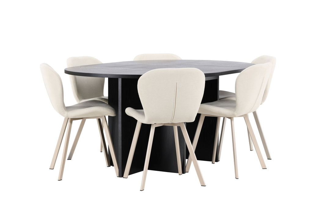 Venture Home Strada Table - Black with 6 Lilja Chair - Beige