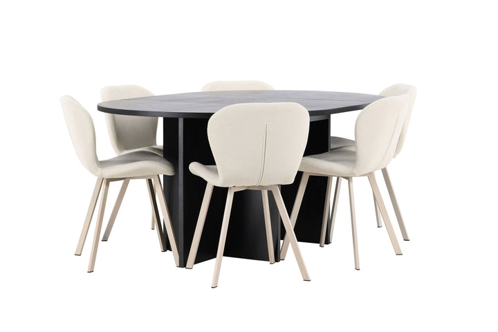 Venture Home Strada Table - Black with 6 Lilja Chair - Beige
