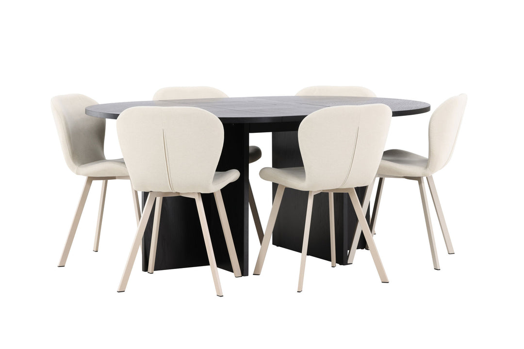 Venture Home Strada Table - Black with 6 Lilja Chair - Beige