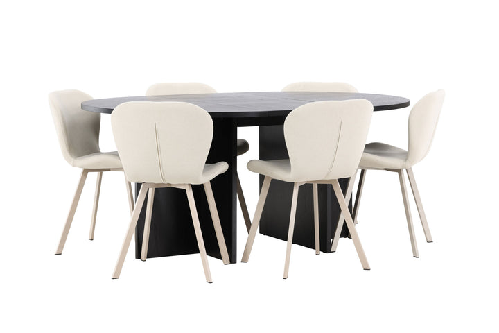 Venture Home Strada Table - Black with 6 Lilja Chair - Beige