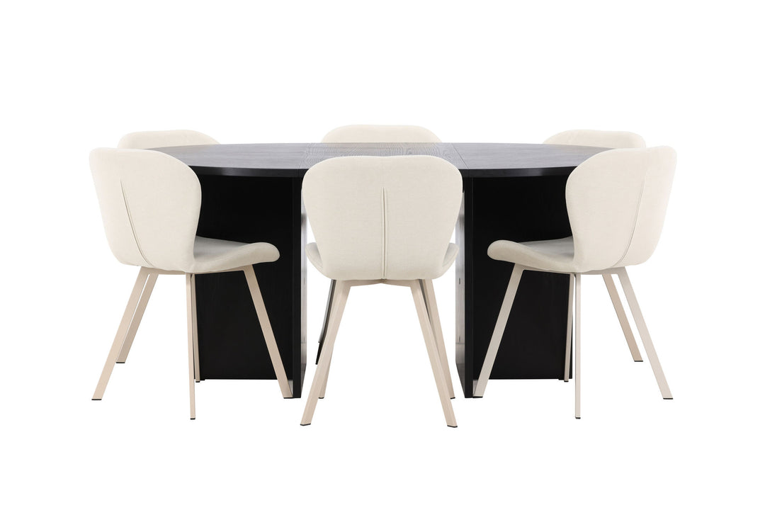 Venture Home Strada Table - Black with 6 Lilja Chair - Beige