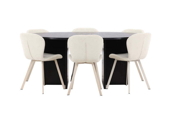 Venture Home Strada Table - Black with 6 Lilja Chair - Beige