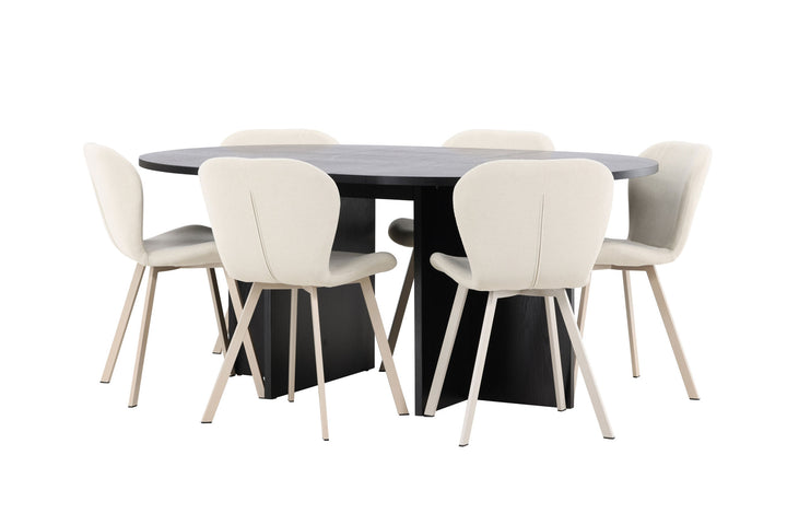 Venture Home Strada Table - Black with 6 Lilja Chair - Beige