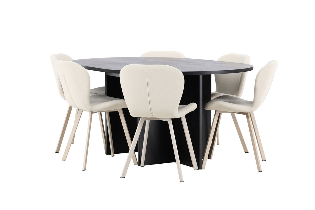 Venture Home Strada Table - Black with 6 Lilja Chair - Beige