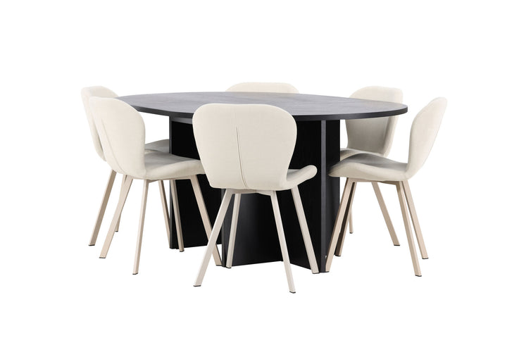 Venture Home Strada Table - Black with 6 Lilja Chair - Beige