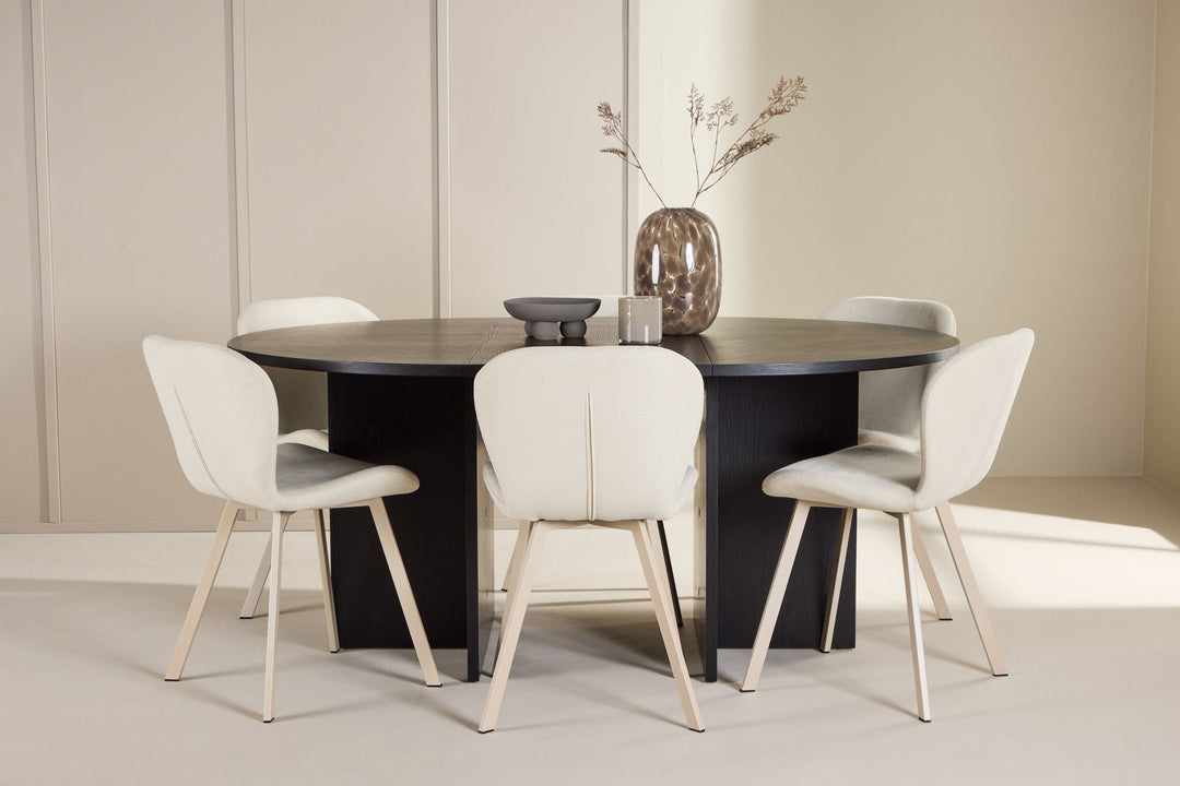Venture Home Strada Table - Black with 6 Lilja Chair - Beige