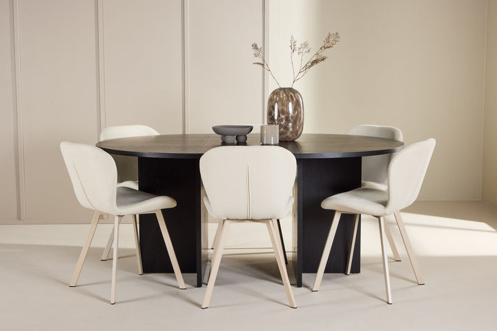 Venture Home Strada Table - Black with 6 Lilja Chair - Beige