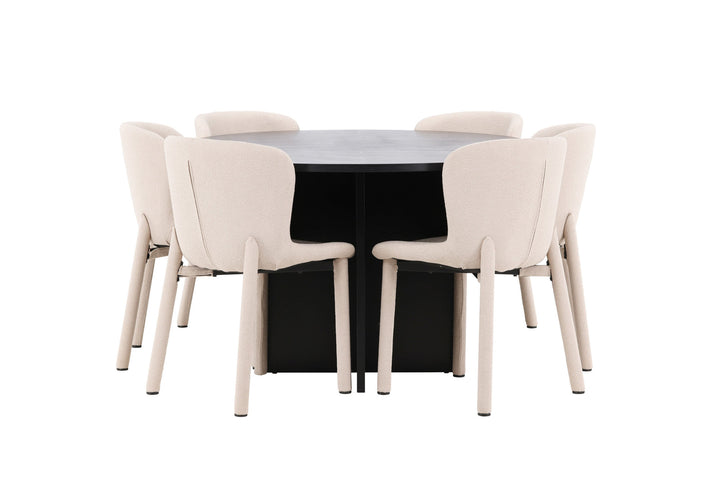 Venture Home Strada Table - Black with 6 Astoria Chair - Beige