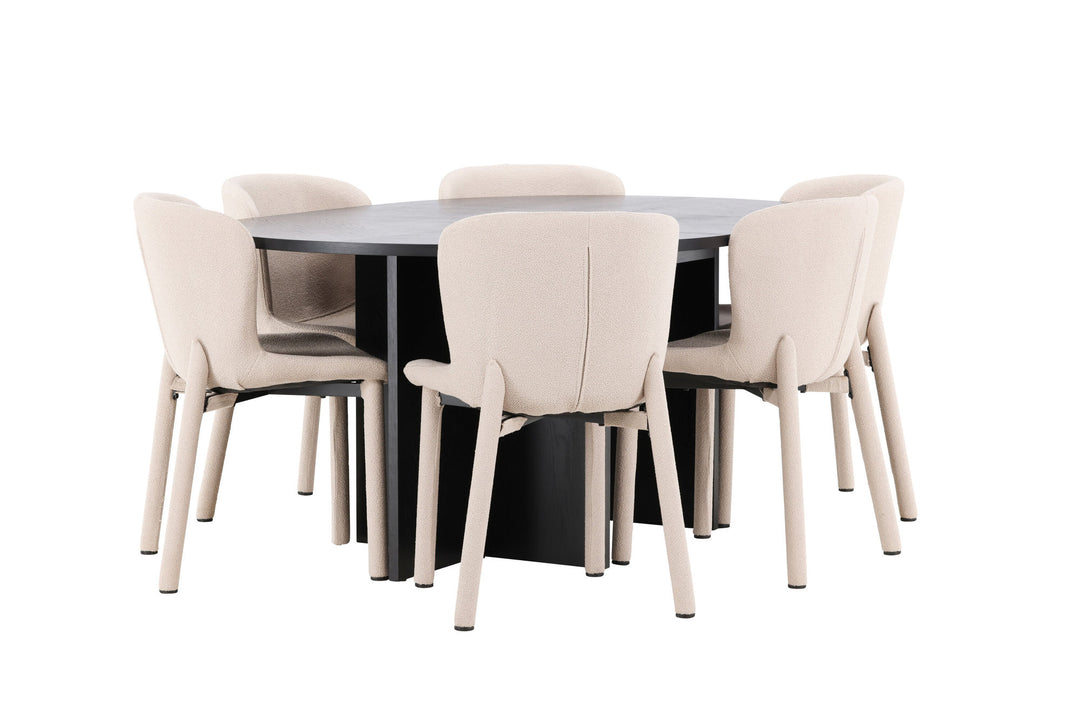 Venture Home Strada Table - Black with 6 Astoria Chair - Beige