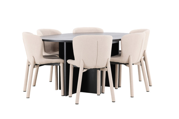 Venture Home Strada Table - Black with 6 Astoria Chair - Beige
