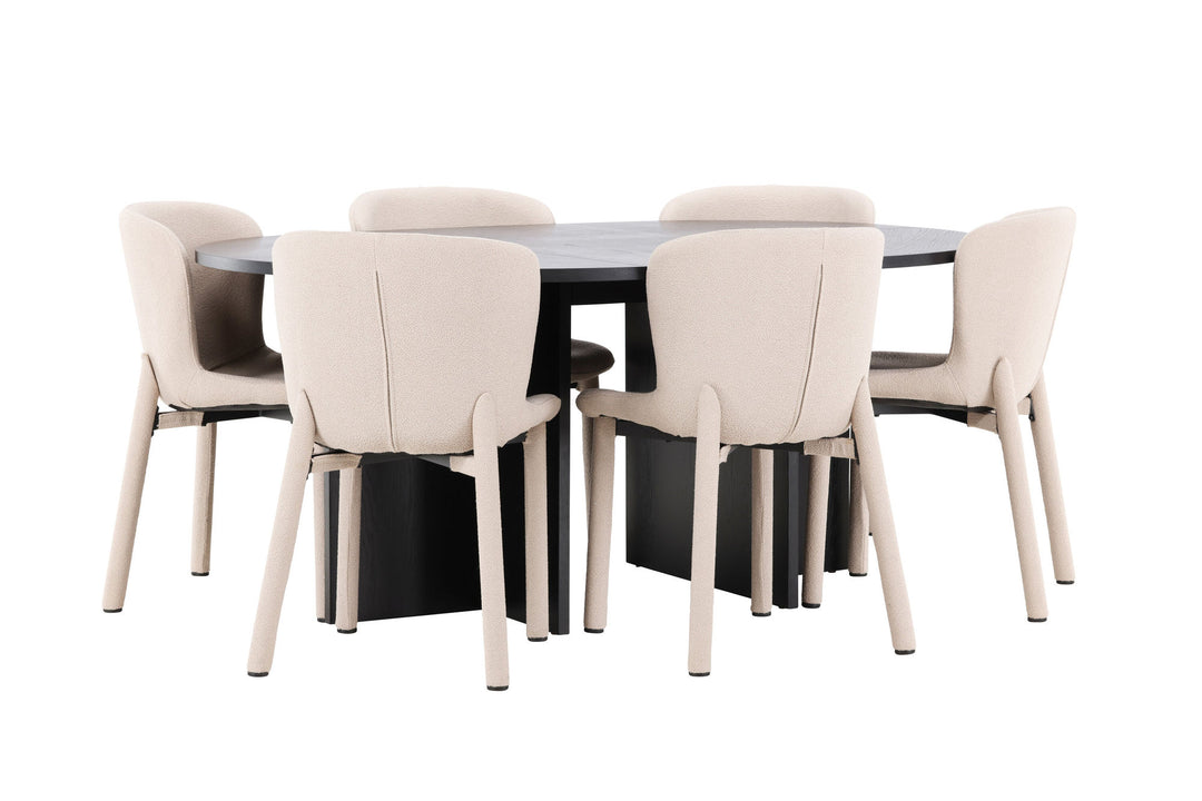 Venture Home Strada Table - Black with 6 Astoria Chair - Beige