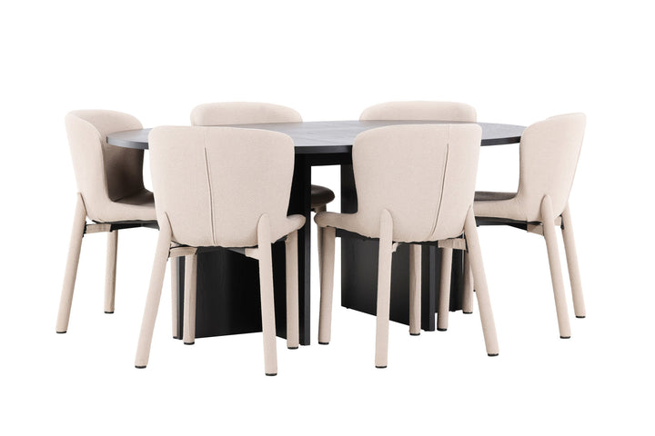 Venture Home Strada Table - Black with 6 Astoria Chair - Beige
