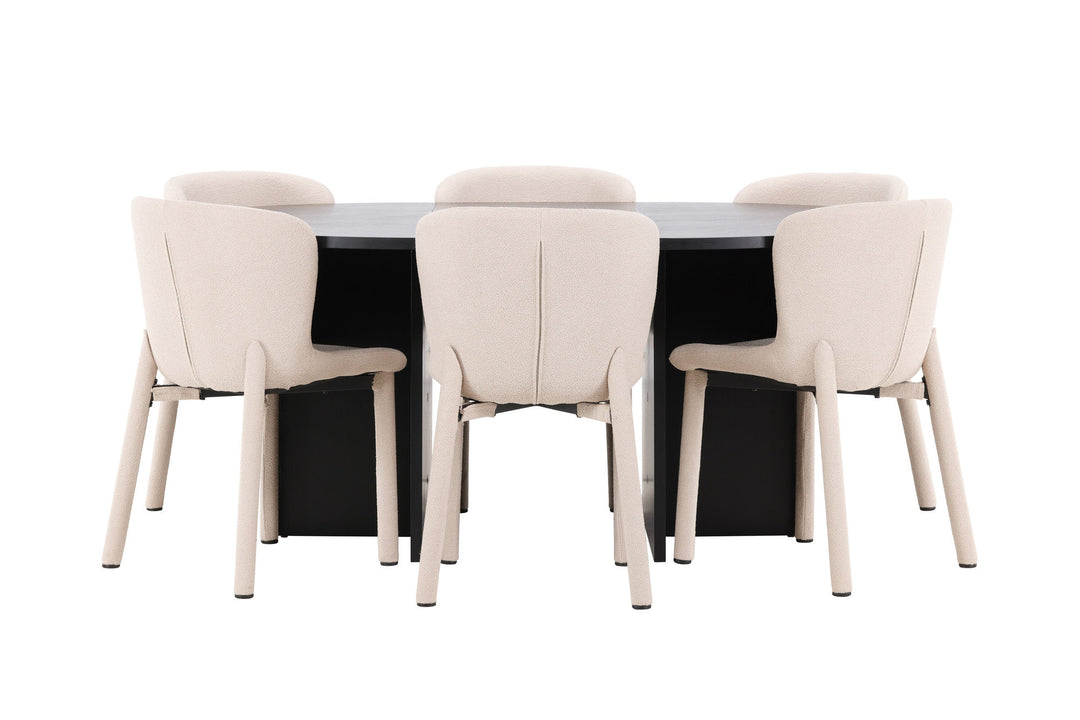 Venture Home Strada Table - Black with 6 Astoria Chair - Beige