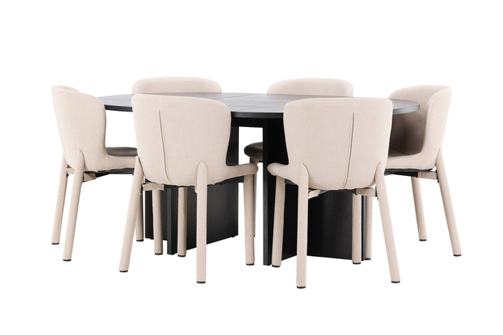 Venture Home Strada Table - Black with 6 Astoria Chair - Beige