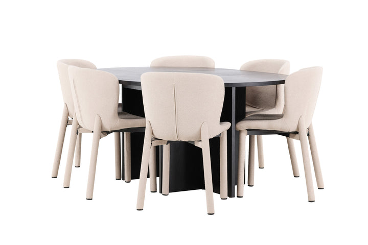 Venture Home Strada Table - Black with 6 Astoria Chair - Beige